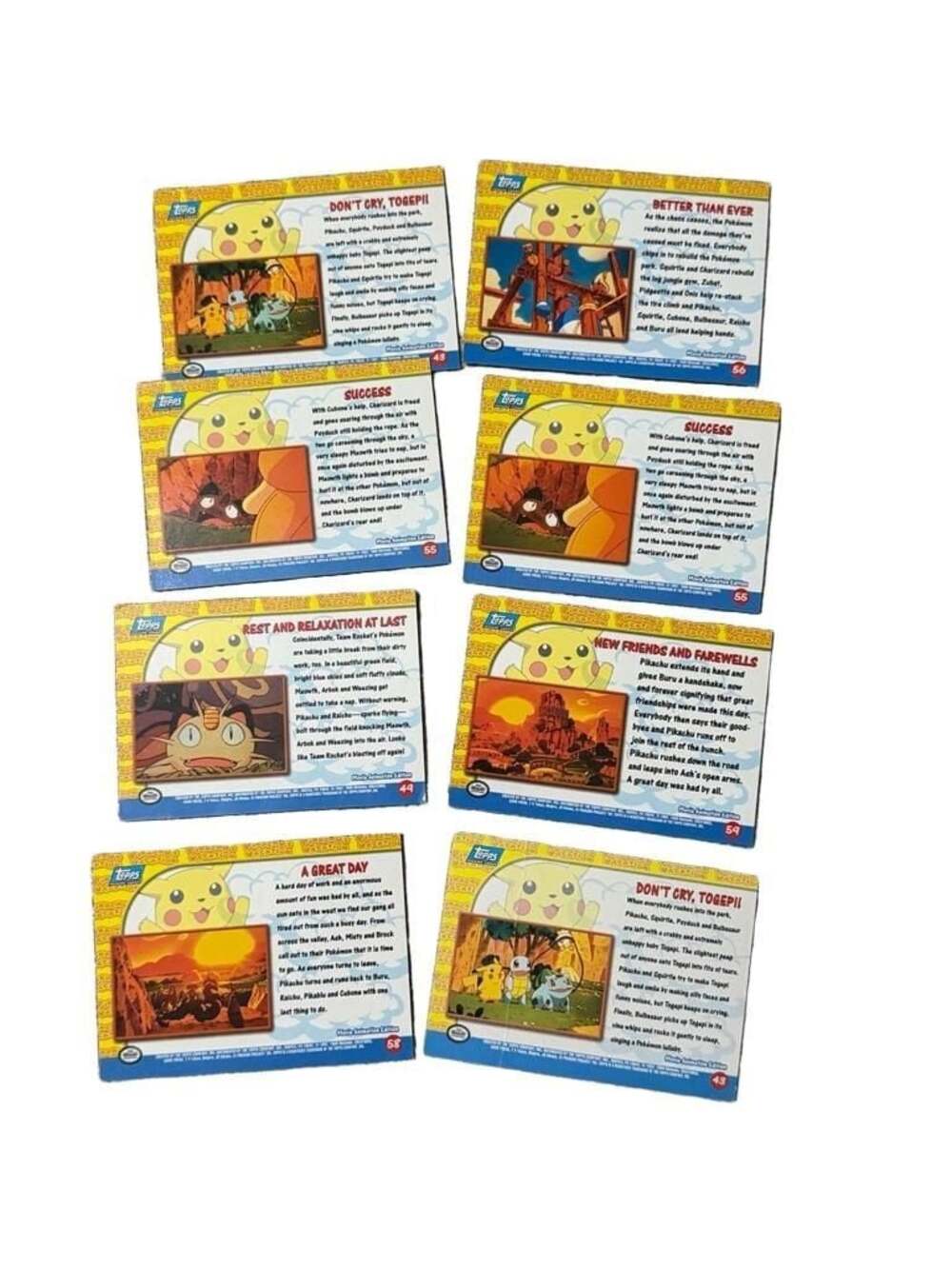 Vintage Lot of 8 1999 Topps Pokemon: Pikachu's Vacation Trading Cards